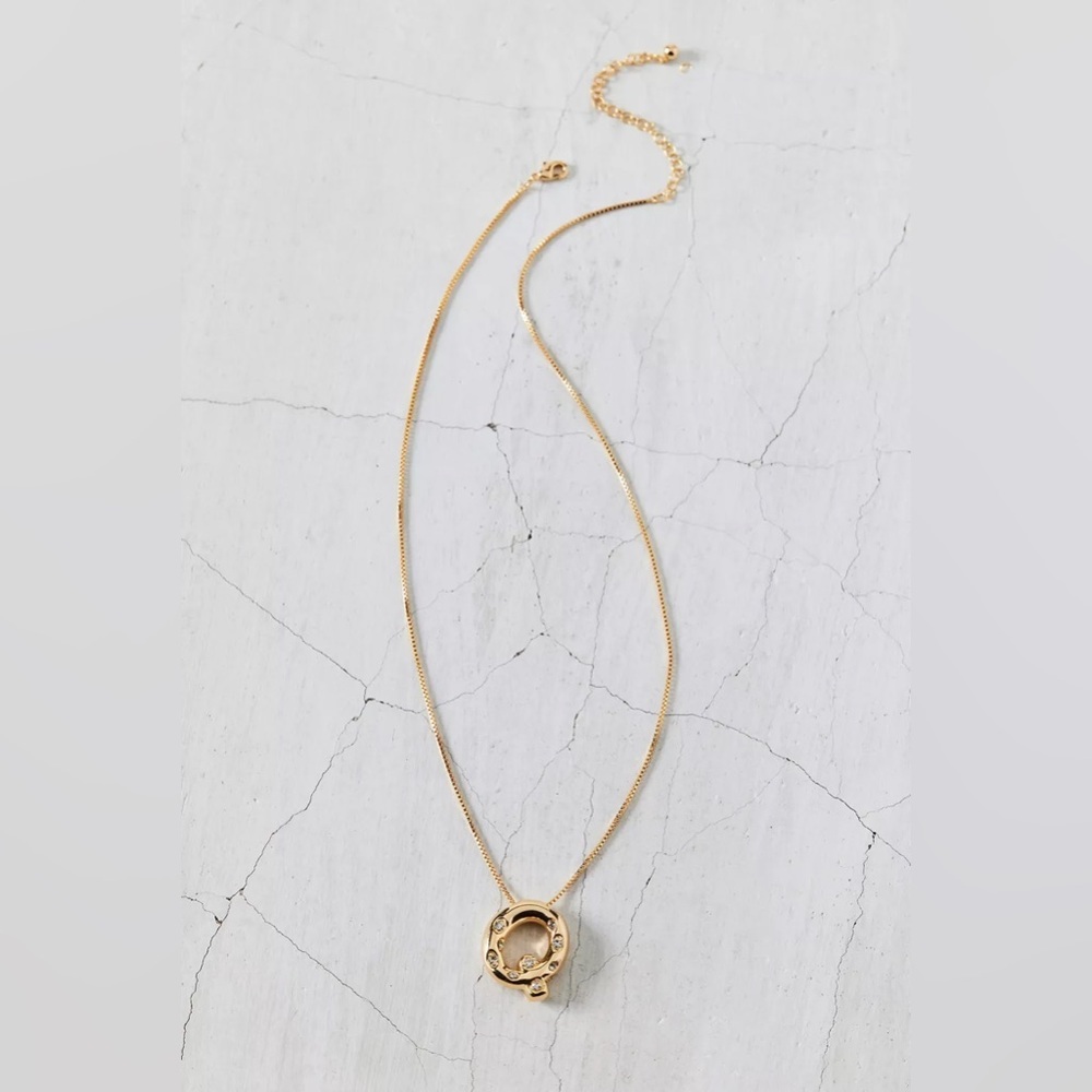 NWT 14k Gold Plated Rhinestone Bubble Initial Charm Necklace - Picture 2 of 2